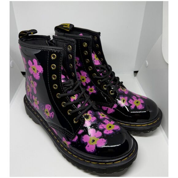 DR MARTENS Junior 1460 Pansy Patent Leather Lace Up Boots - Picture 3 of 7